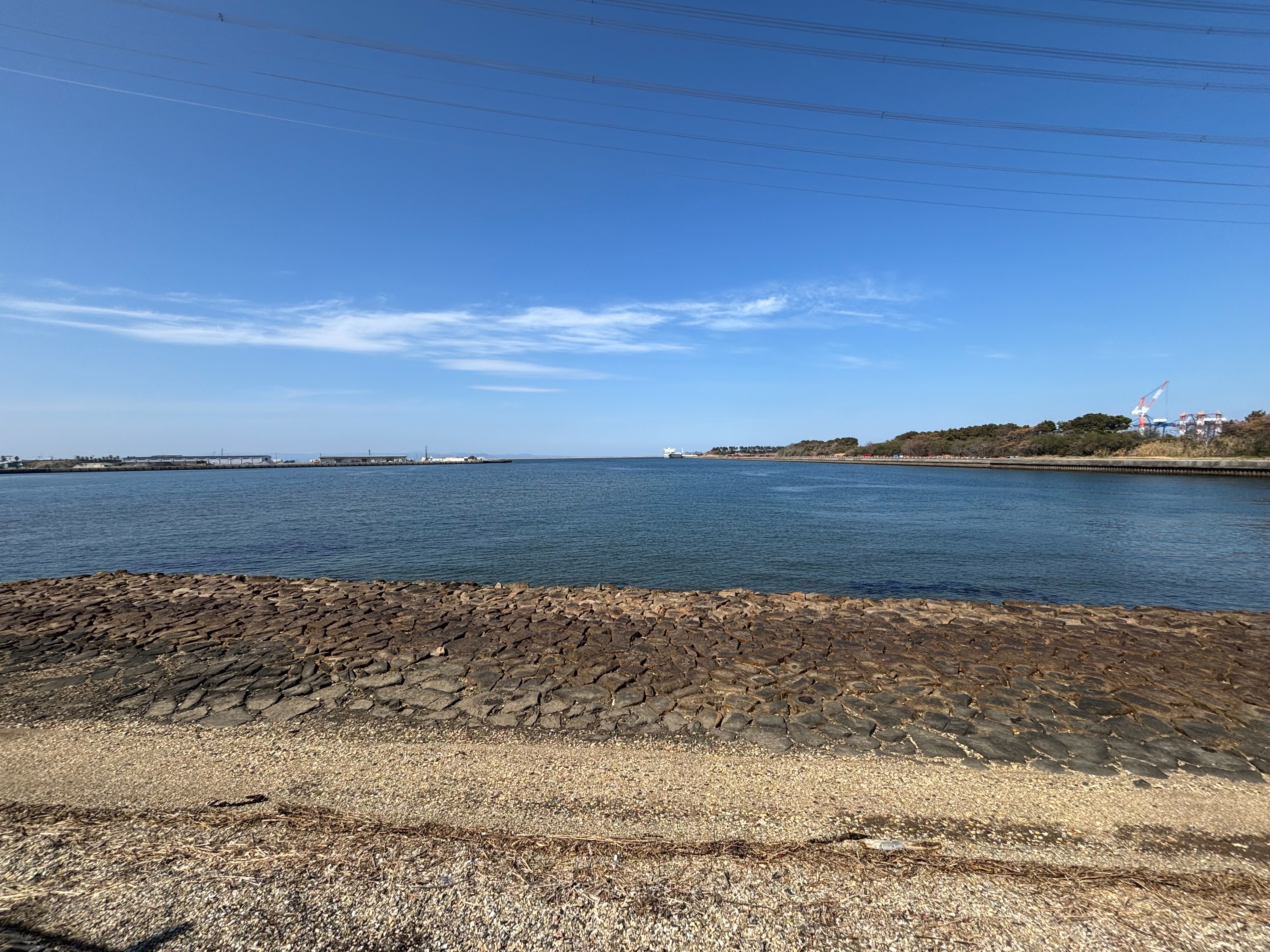 丹生川河口 - 東側はシーバス狙い。干潮時の画像だが藻が見えるだけで海底は砂