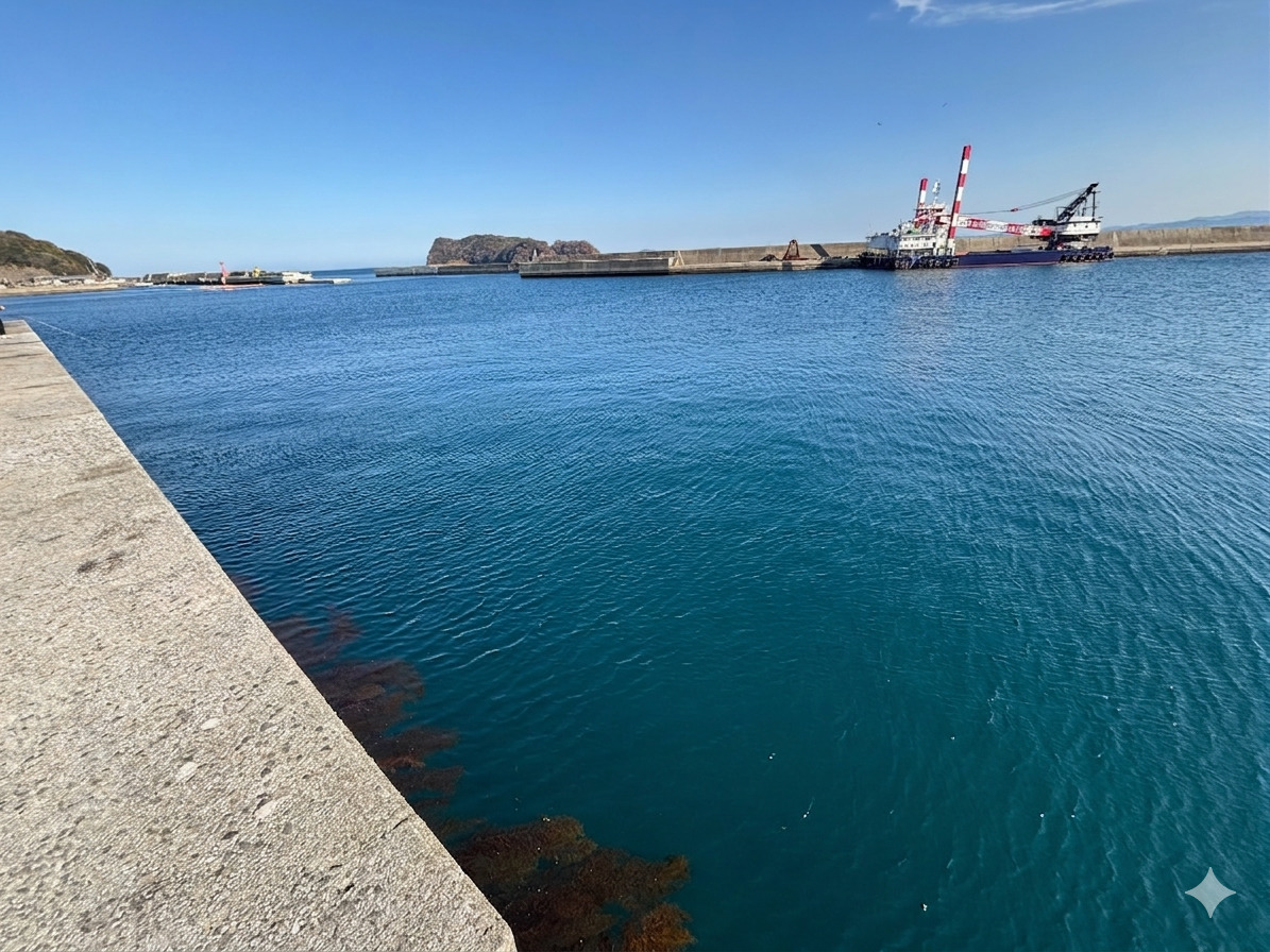 佐賀関漁港 - 足元の超過は微妙なのでウキをつけて軽く投げる。